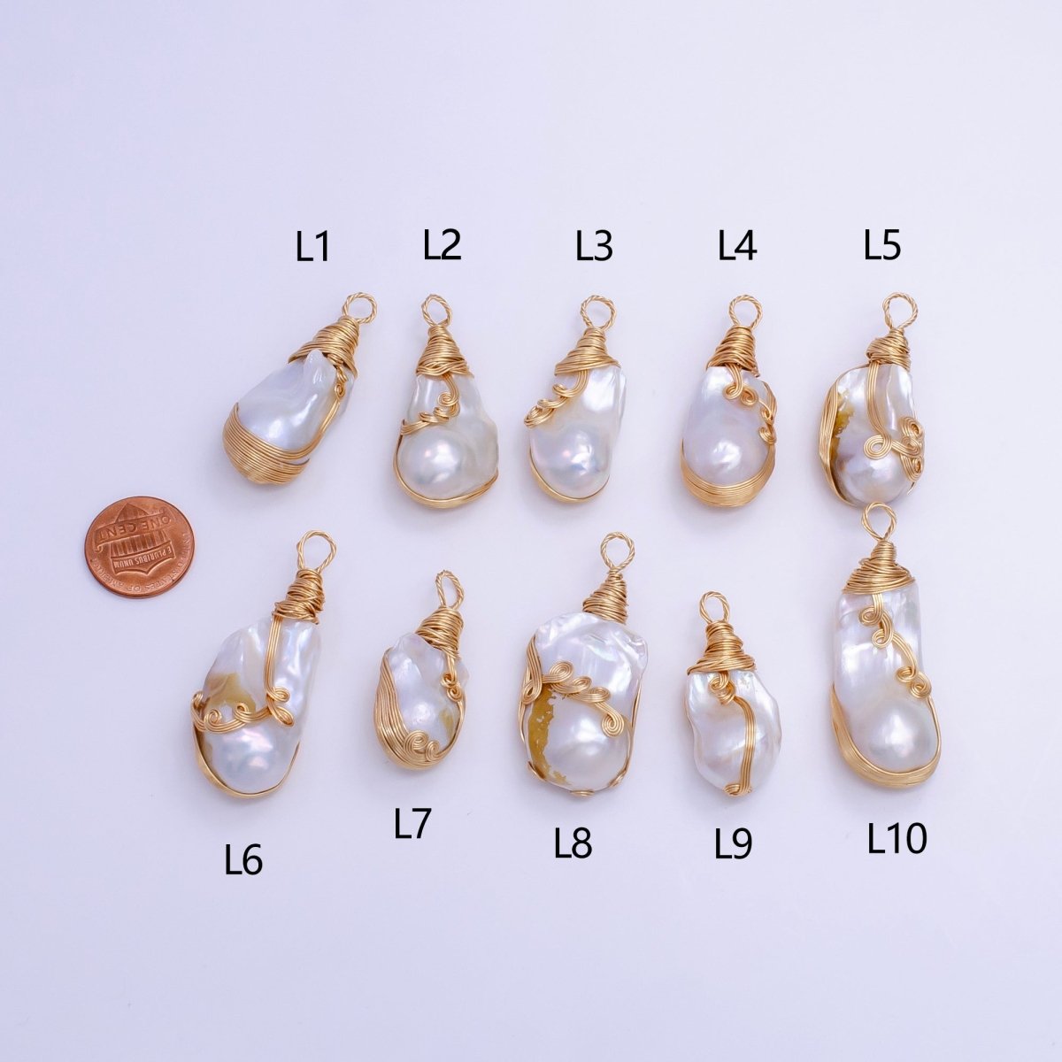 24K Gold Filled Circular Unique Wired Baroque Freshwater Pearl Pendant | P1854 L - DLUXCA