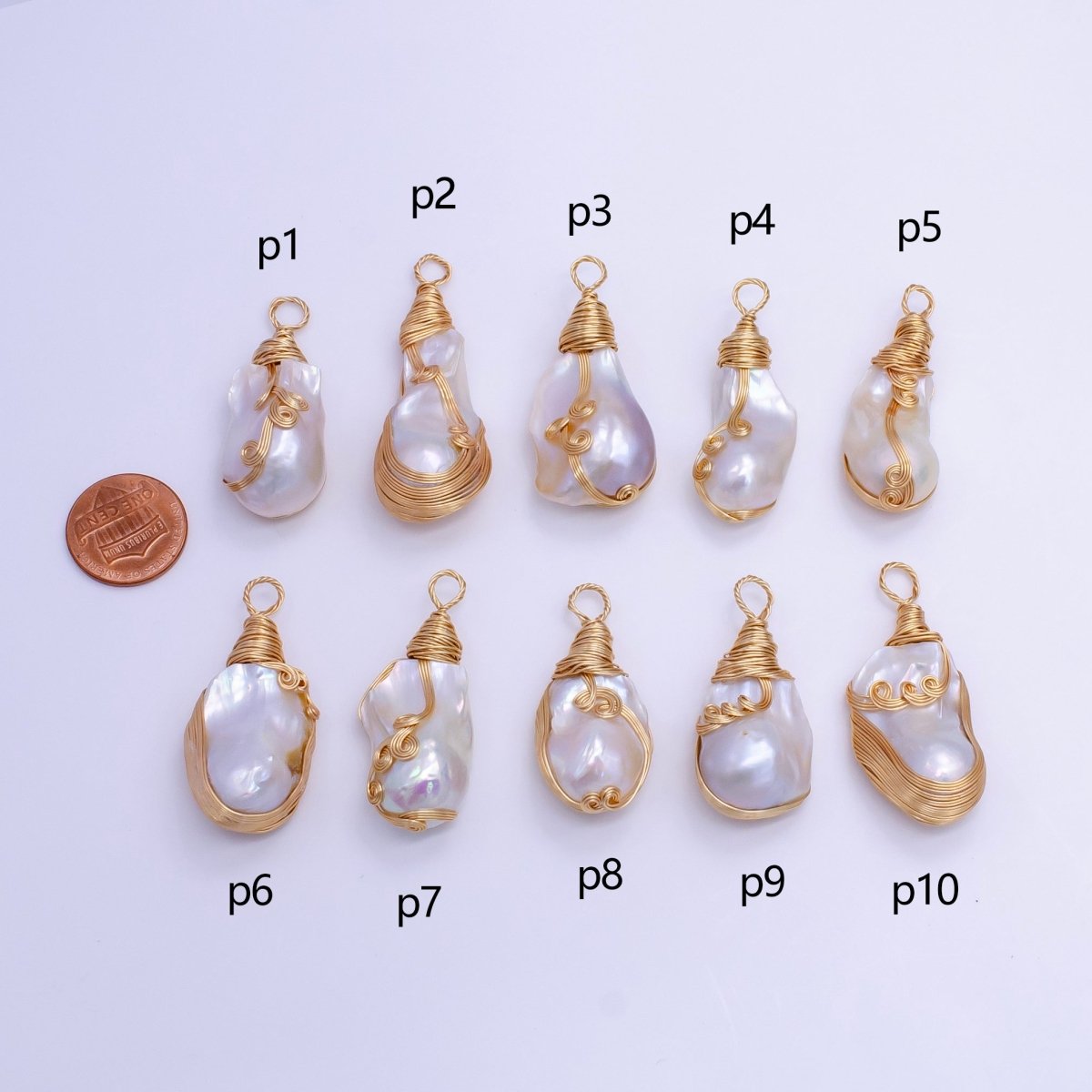 24K Gold Filled Circular Unique Wired Baroque Freshwater Pearl Pendant | P1854 P - DLUXCA