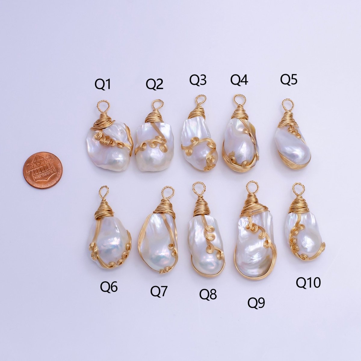 24K Gold Filled Circular Unique Wired Baroque Freshwater Pearl Pendant | P1854 Q - DLUXCA