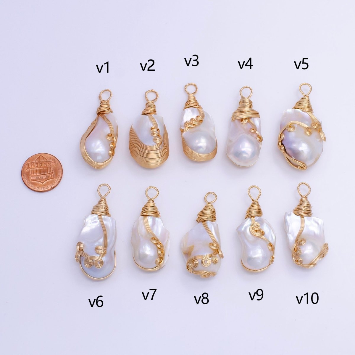 24K Gold Filled Circular Unique Wired Baroque Freshwater Pearl Pendant | P1854 V - DLUXCA