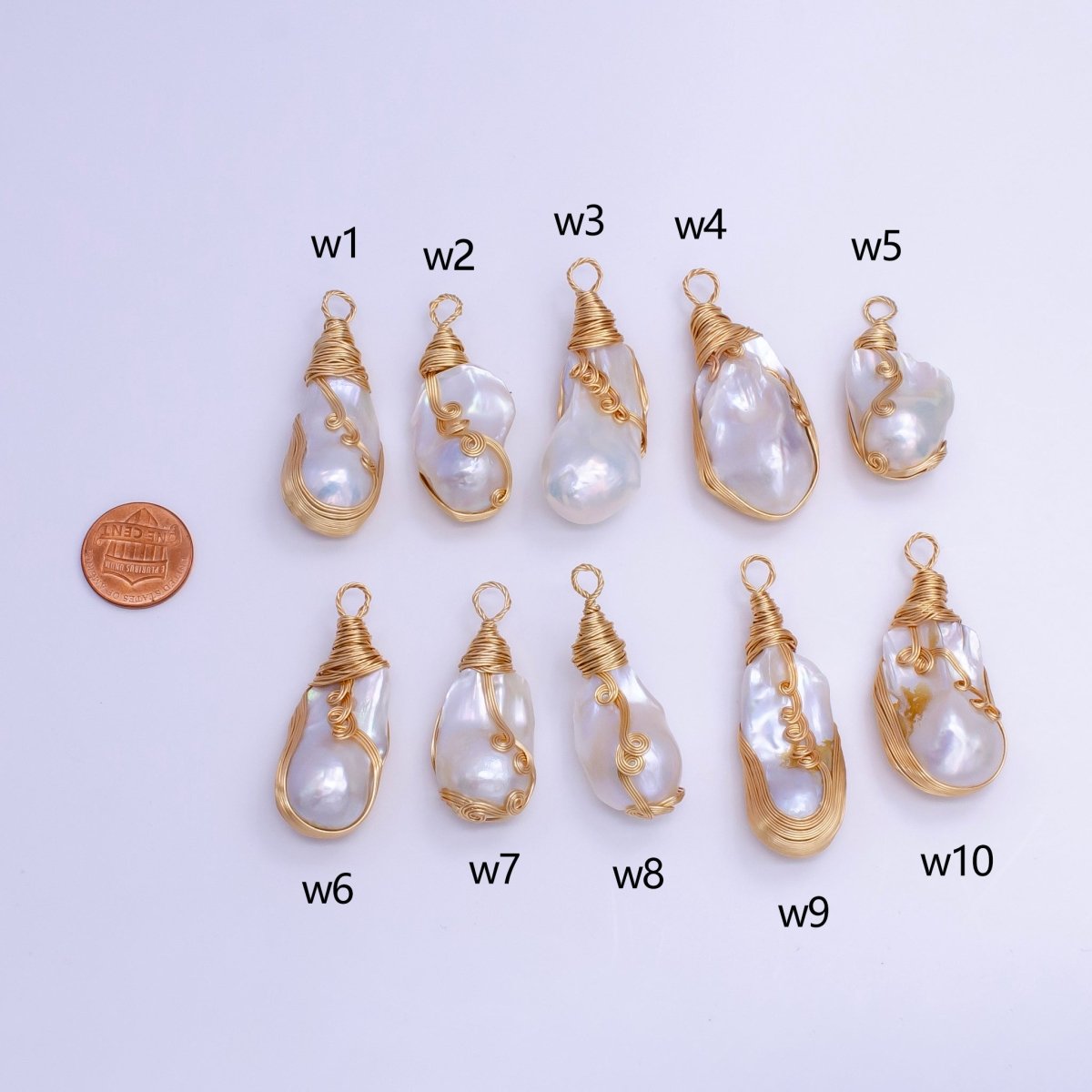 24K Gold Filled Circular Unique Wired Baroque Freshwater Pearl Pendant | P1854 W - DLUXCA