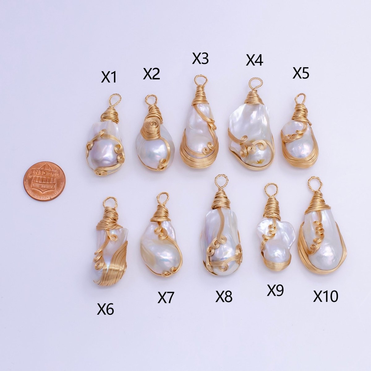 24K Gold Filled Circular Unique Wired Baroque Freshwater Pearl Pendant | P1854 X - DLUXCA