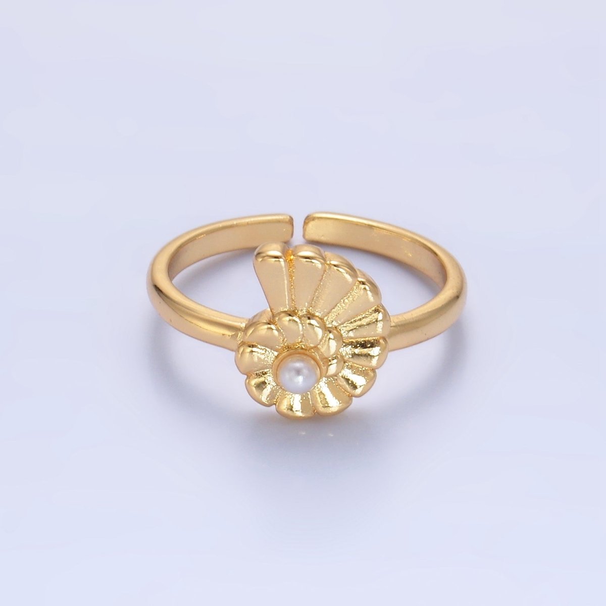 24K Gold Filled Clam Shell Pearl Adjustable Ring | U421 - DLUXCA