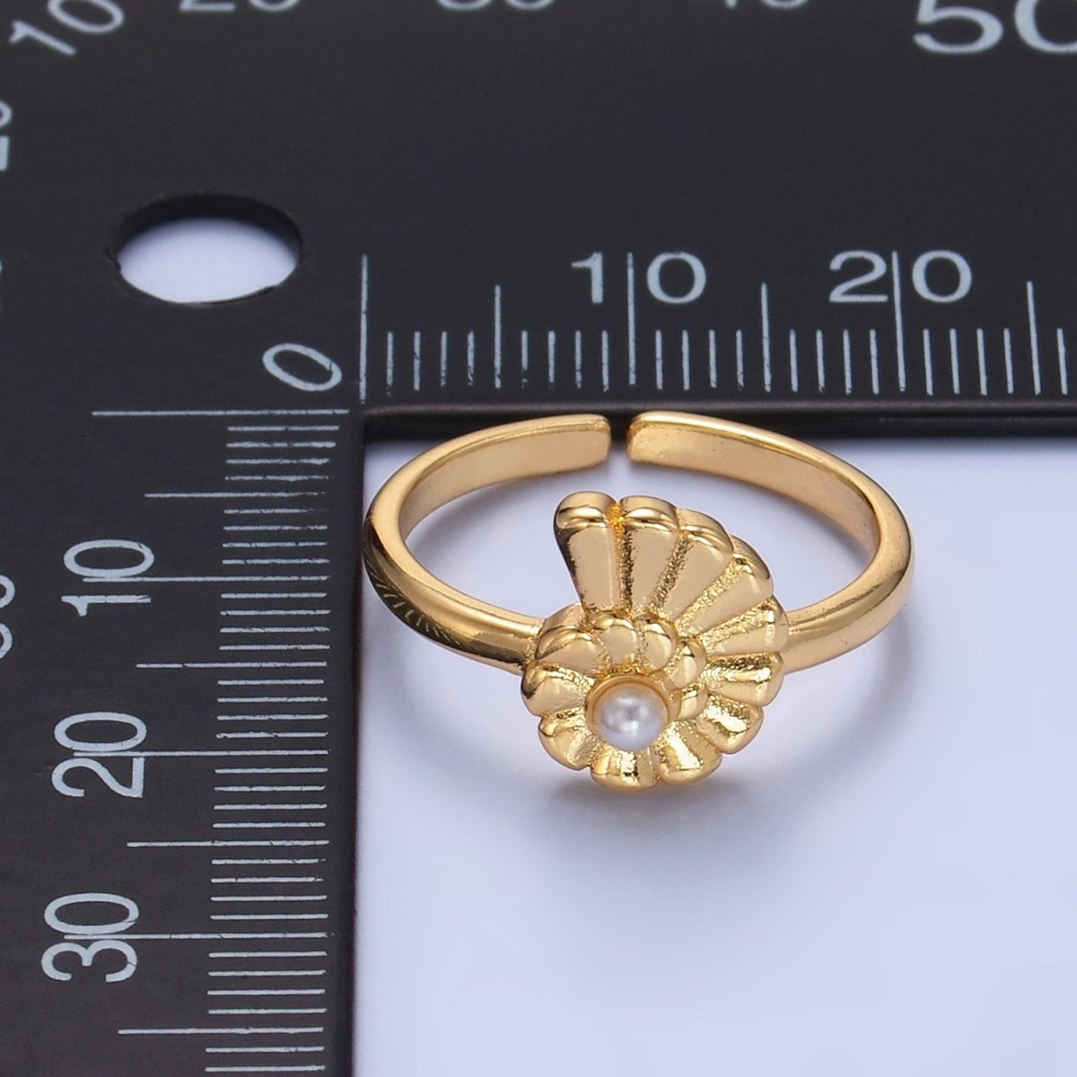 24K Gold Filled Clam Shell Pearl Adjustable Ring | U421 - DLUXCA