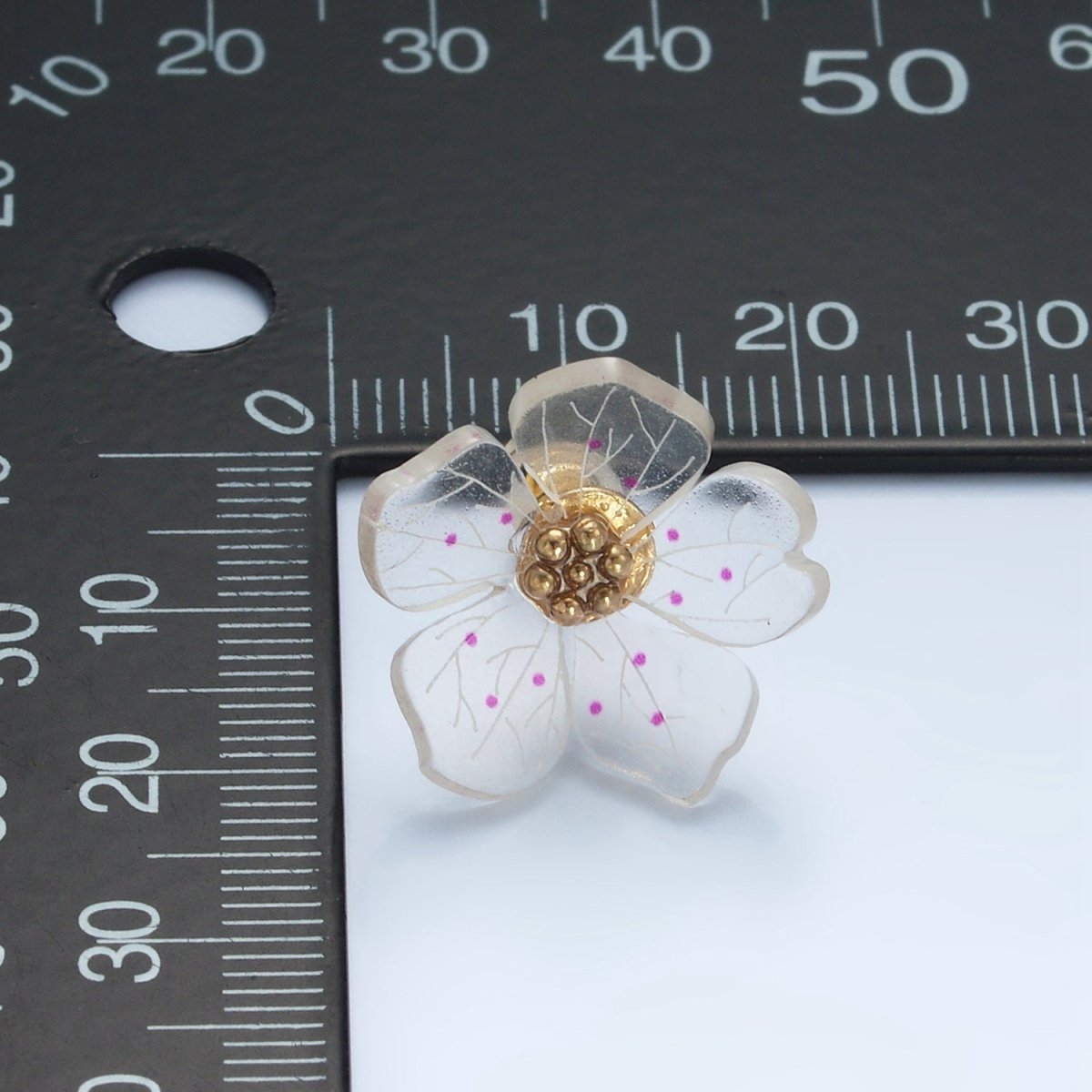 24K Gold Filled Clear Acrylic Pink Enamel Flower Stud Earrings | P100 - DLUXCA