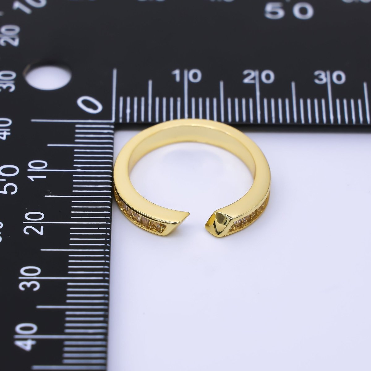 24K Gold Filled Clear Baguette CZ Adjustable Wrap Ring | O1170 - DLUXCA