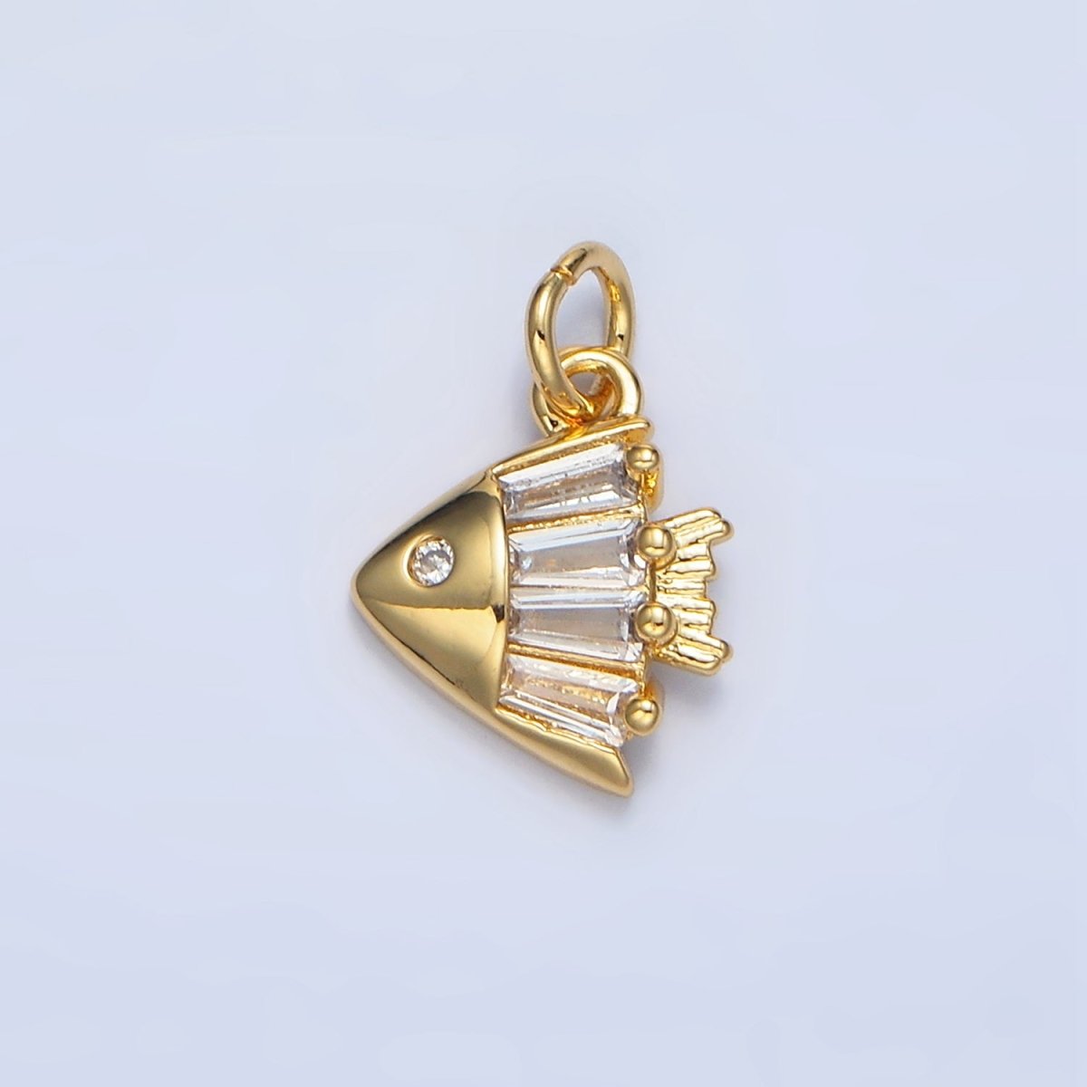 24K Gold Filled Clear Baguette CZ Angel Fish Sea Animal Charm | X877 - DLUXCA