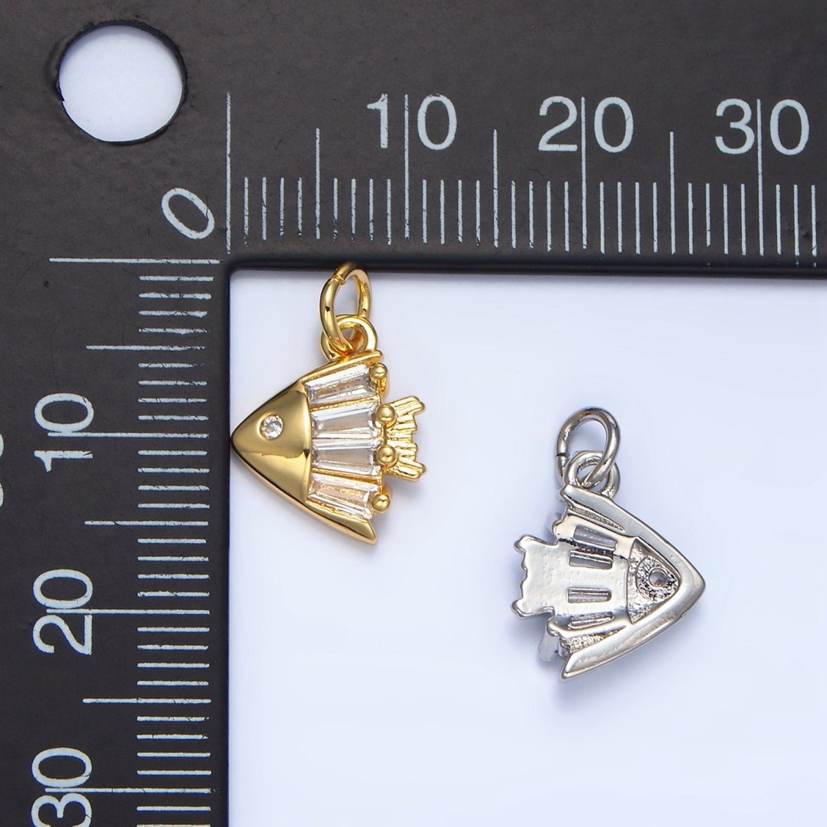 24K Gold Filled Clear Baguette CZ Angel Fish Sea Animal Charm | X877 - DLUXCA