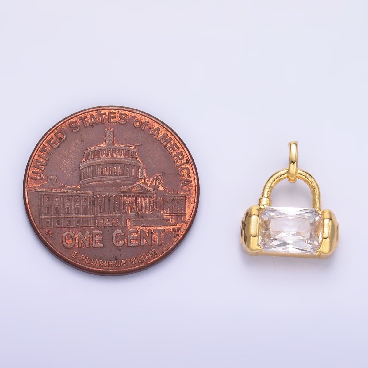 24K Gold Filled Clear Baguette CZ Bag Purse Charm in Gold & Silver | AA1486 - DLUXCA