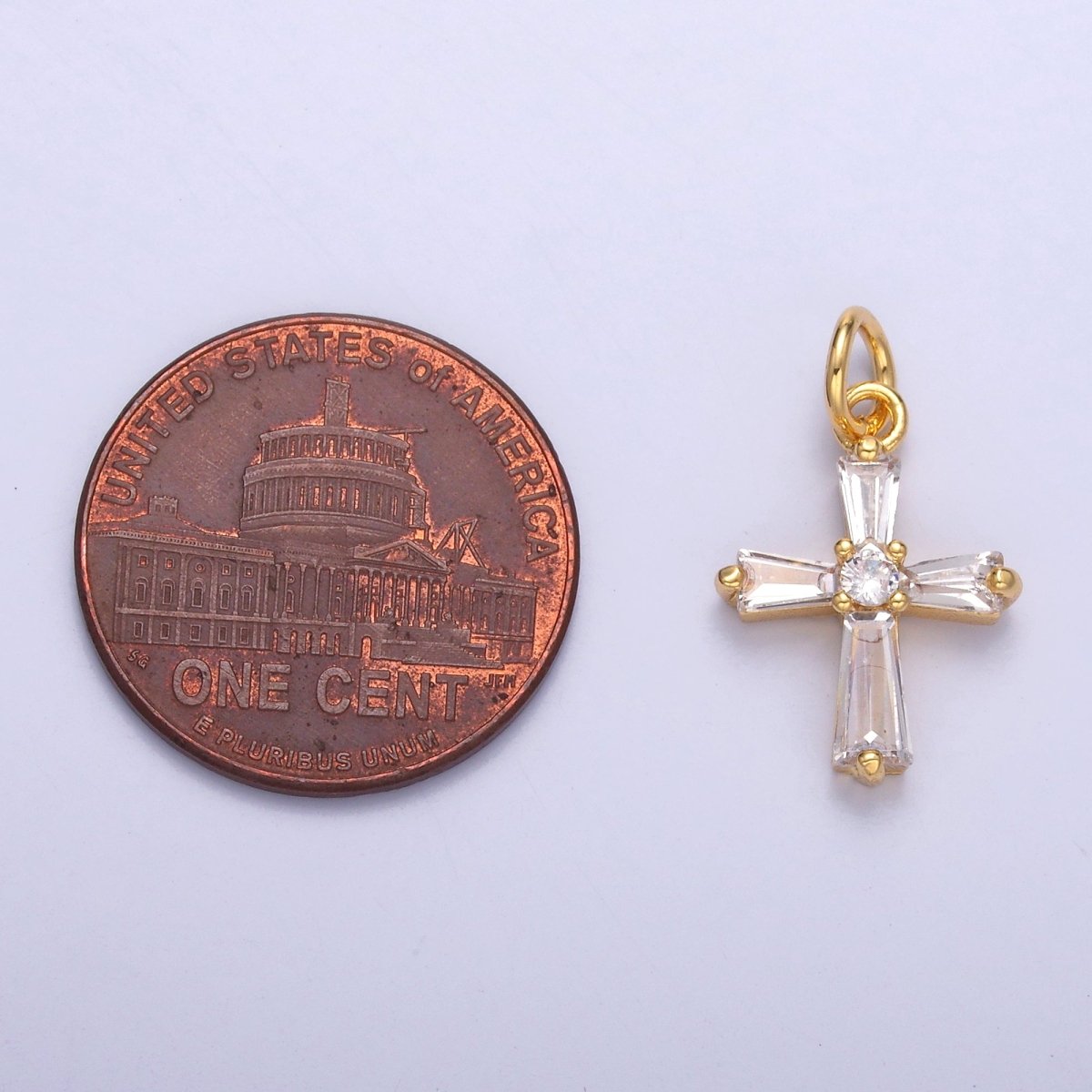 24K Gold Filled Clear Baguette CZ Charm in Gold & Silver | C076 - DLUXCA