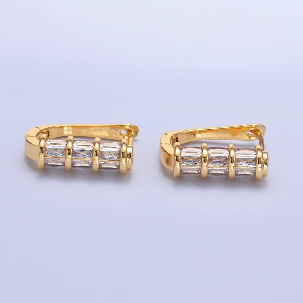 24K Gold Filled Clear Baguette CZ English Lock Hoop Earrings | AB1442 - DLUXCA