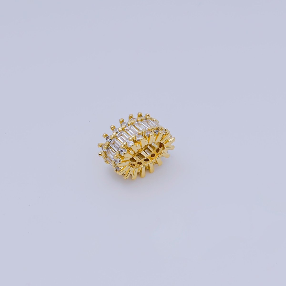 24k Gold Filled Clear Baguette CZ Micro Pave Oval Spacer Beads | B917 - DLUXCA