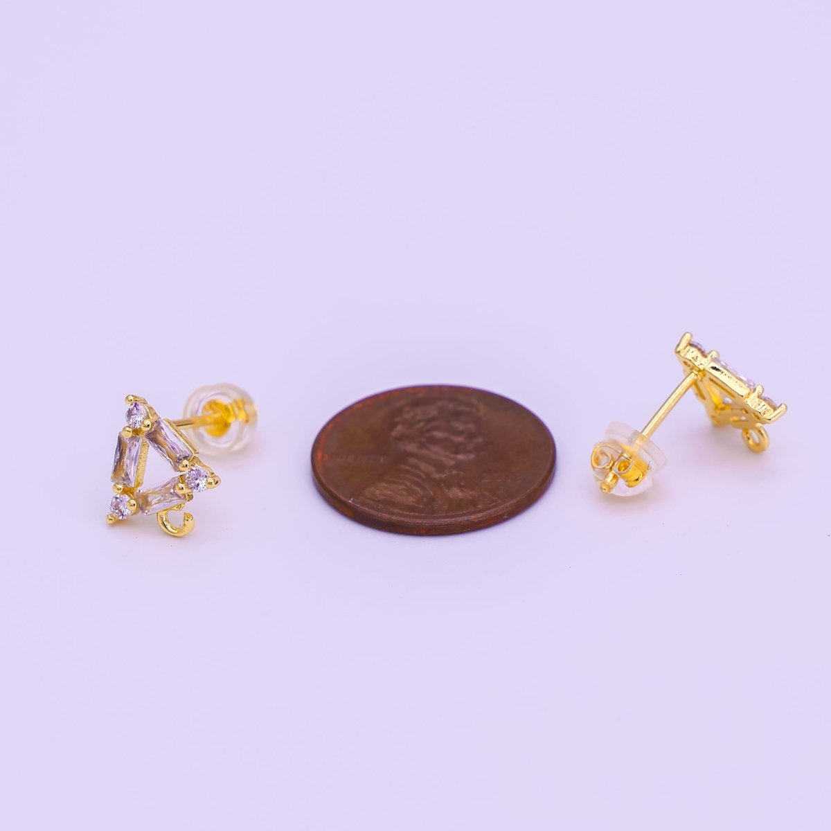 24K Gold Filled Clear Baguette CZ Triangle Drop Stud Earrings | Z1268 - DLUXCA
