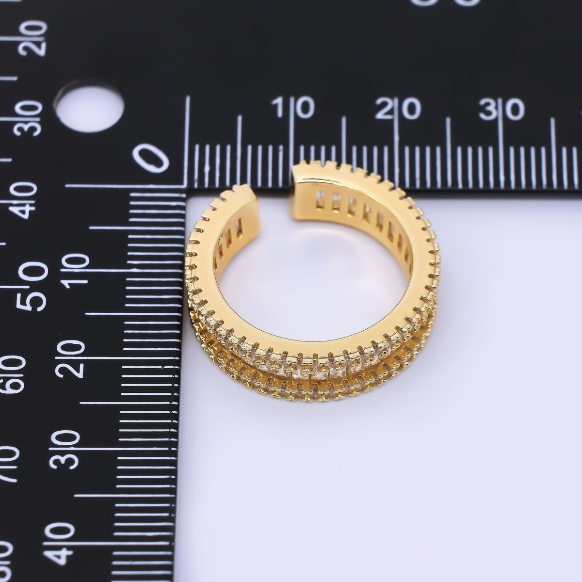 24K Gold Filled Clear Baguette Micro Paved CZ Adjustable Ring | O1037 - DLUXCA