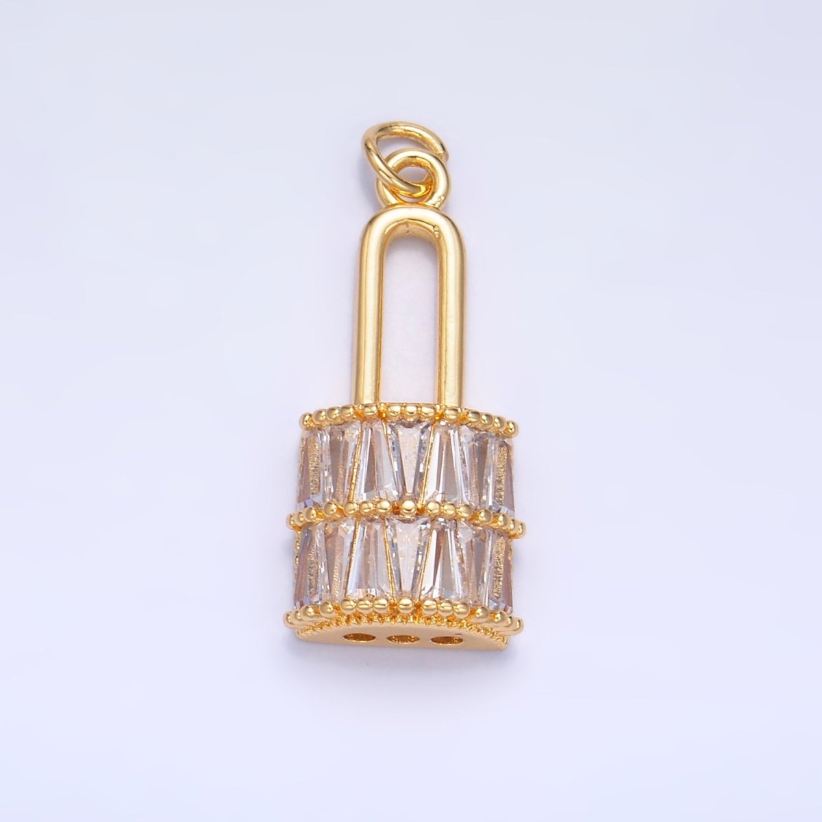 24K Gold Filled Clear Baguette Padlock Charm in Gold & Silver | W374 - DLUXCA