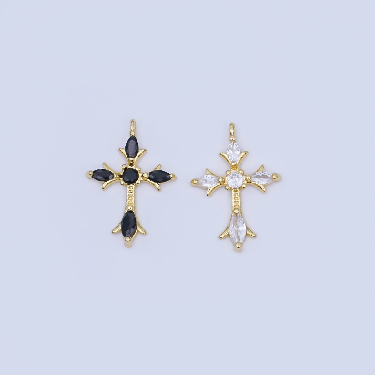 24K Gold Filled Clear, Black CZ Religious Passion Cross Charm | AF449 - DLUXCA