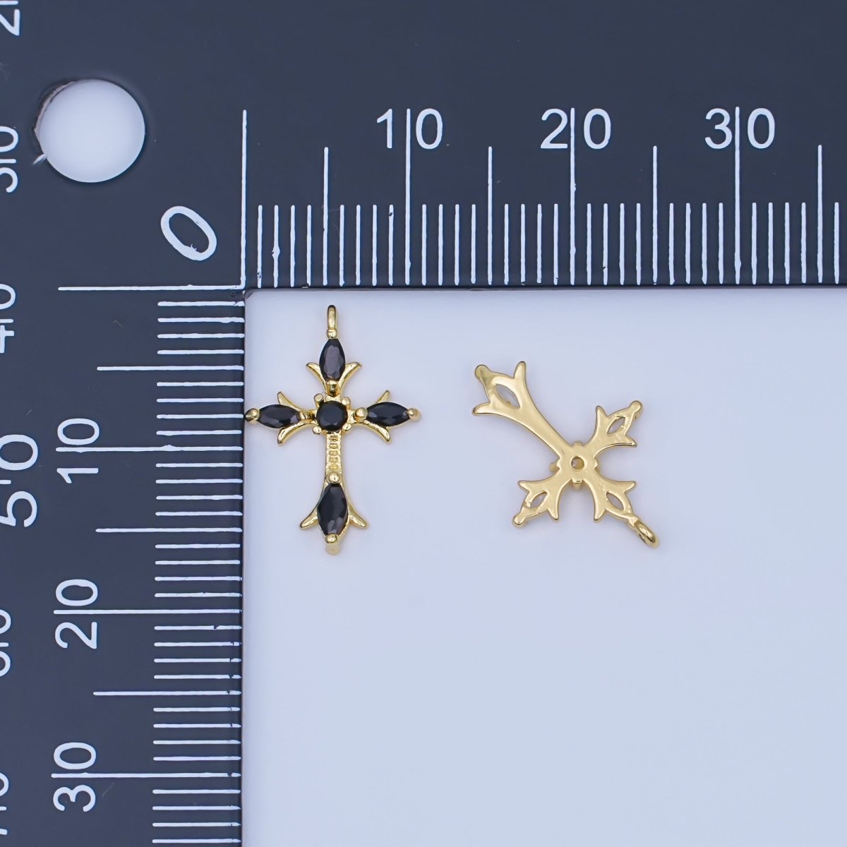 24K Gold Filled Clear, Black CZ Religious Passion Cross Charm | AF449 - DLUXCA