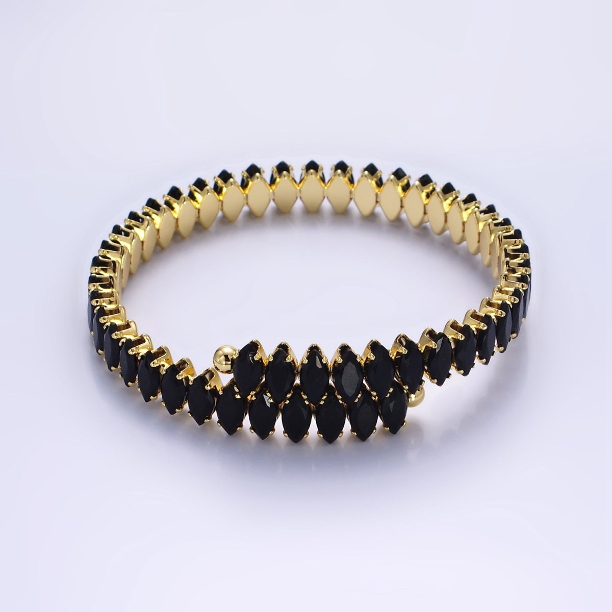 24K Gold Filled Clear, Black Marquise CZ Tennis Chain Bangle Cuff Bracelet | WA - 2537 WA - 2538 - DLUXCA