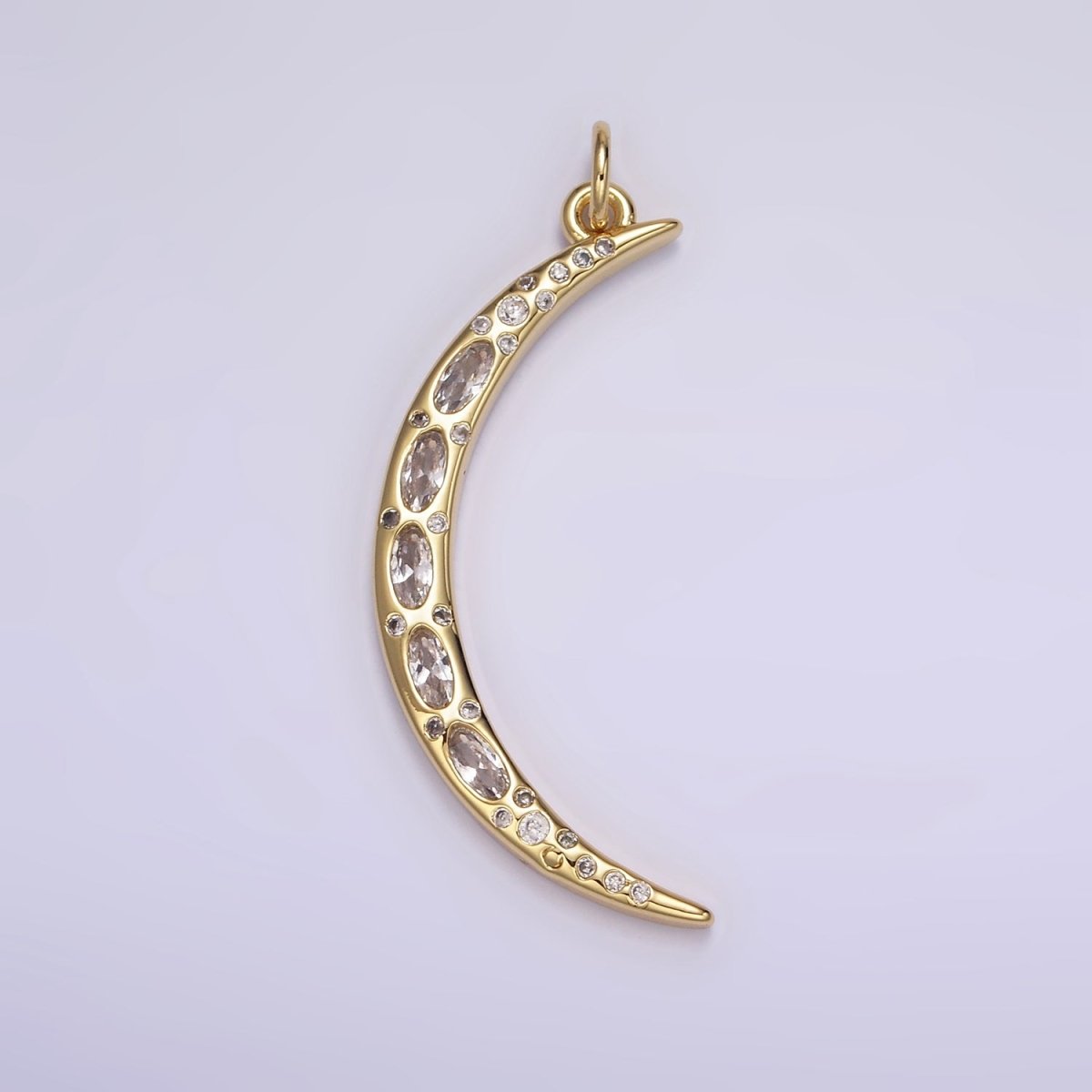 24K Gold Filled Clear, Blue CZ Dotted Crescent Moon Charm | M107 - DLUXCA
