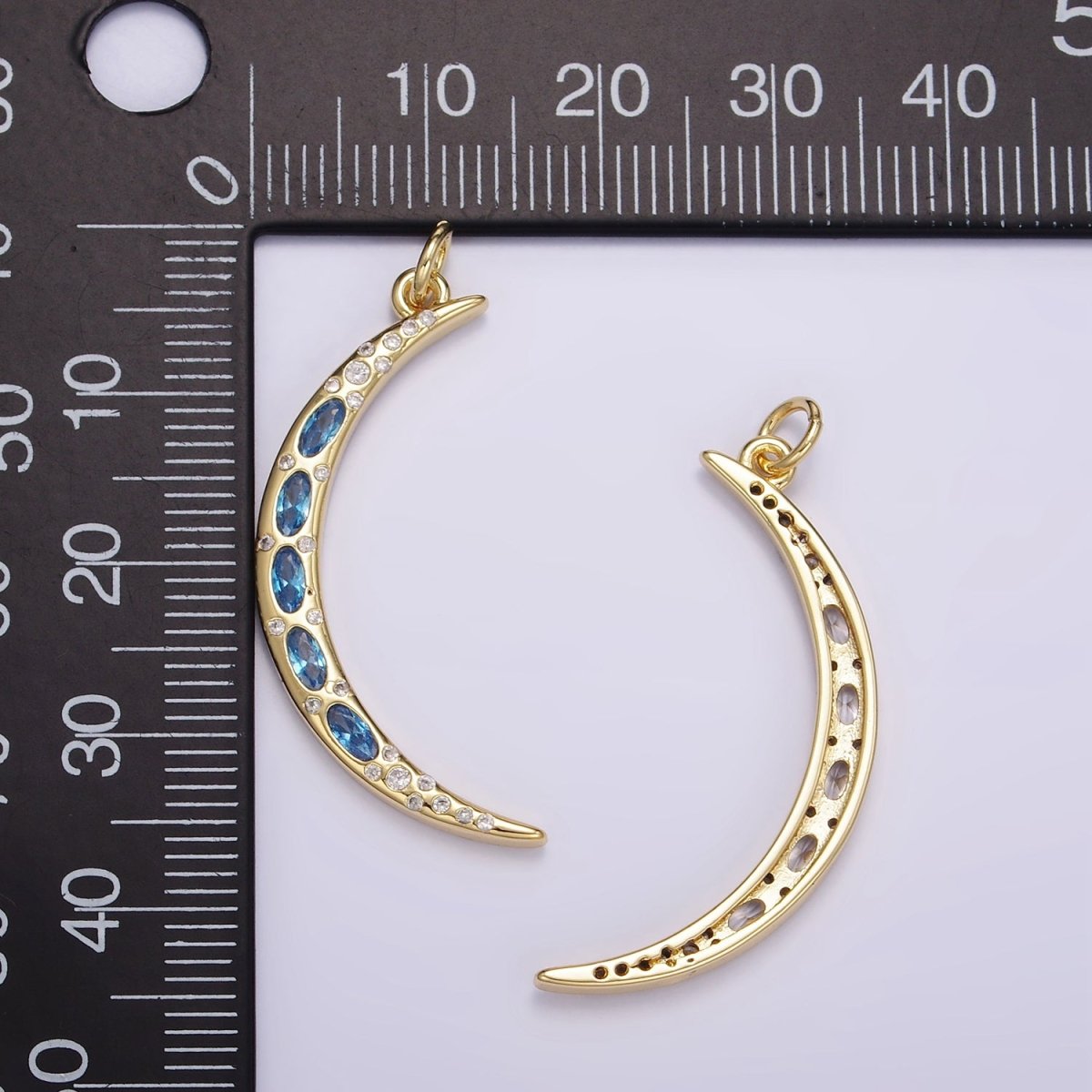 24K Gold Filled Clear, Blue CZ Dotted Crescent Moon Charm | M107 - DLUXCA