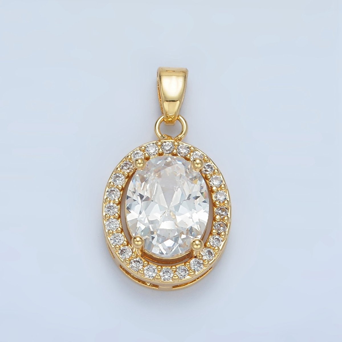 24K Gold Filled Clear, Blue, Green, Pink CZ Micro Paved Oval Pendant | AA880 AA881 - DLUXCA