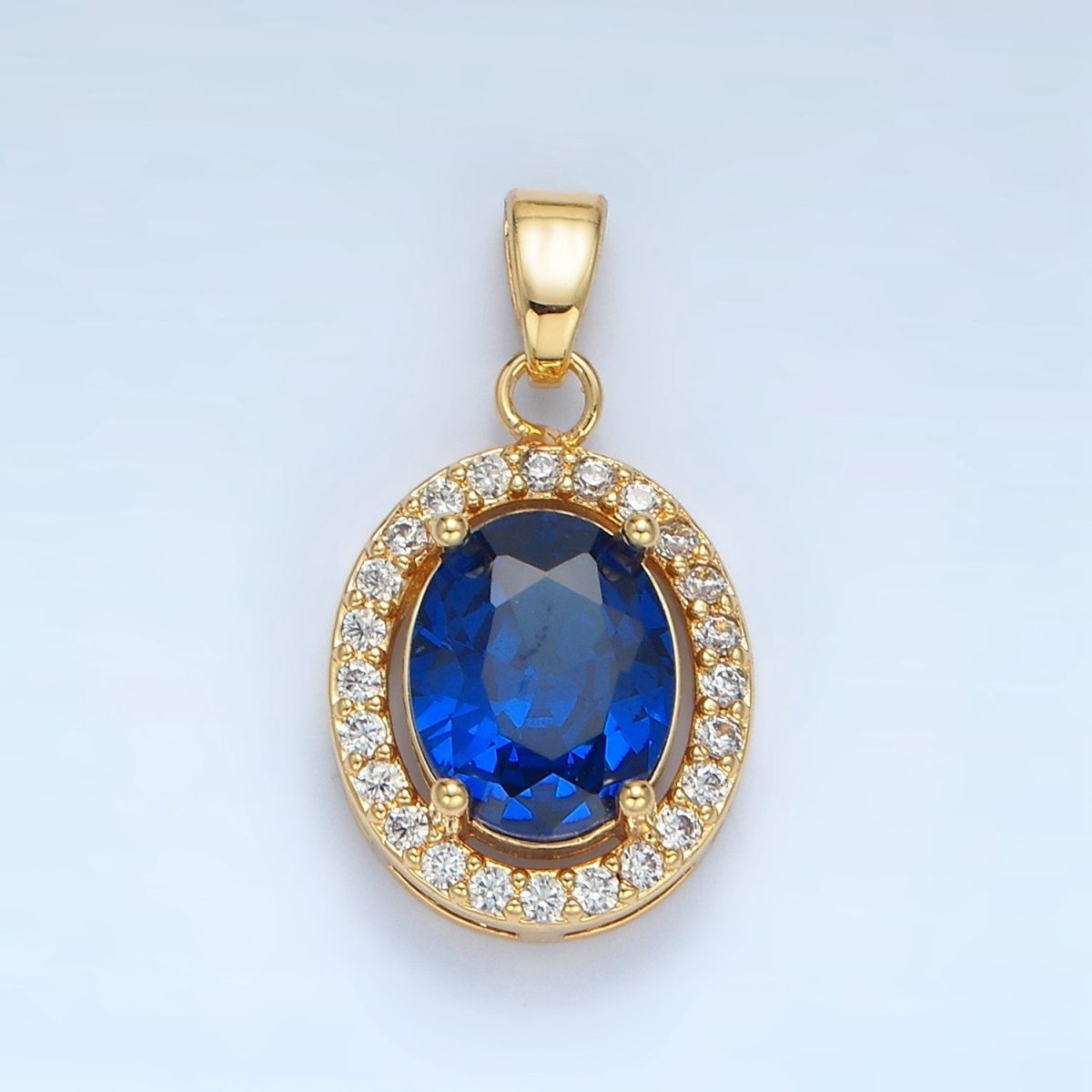 24K Gold Filled Clear, Blue, Green, Pink CZ Micro Paved Oval Pendant | AA880 AA881 - DLUXCA