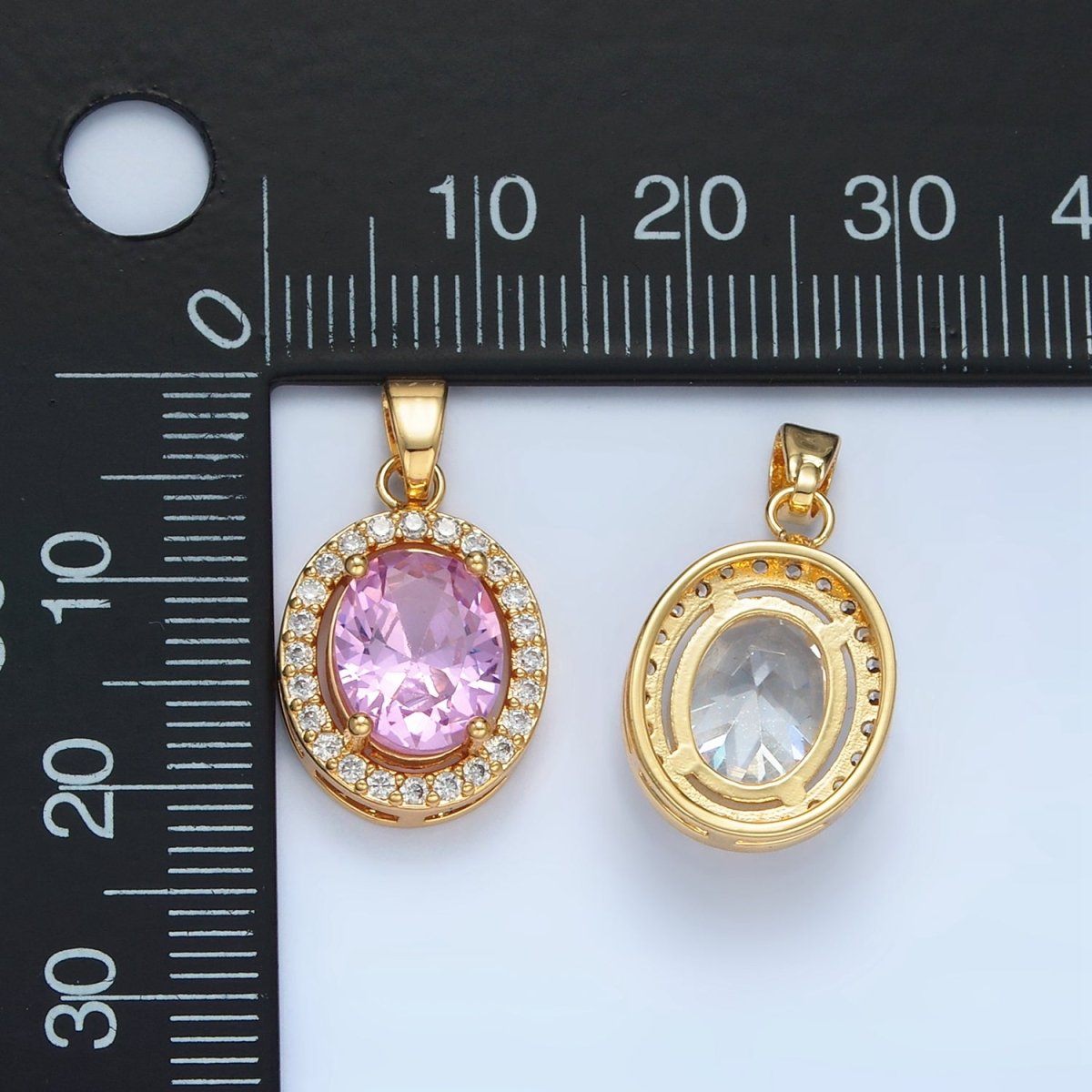 24K Gold Filled Clear, Blue, Green, Pink CZ Micro Paved Oval Pendant | AA880 AA881 - DLUXCA