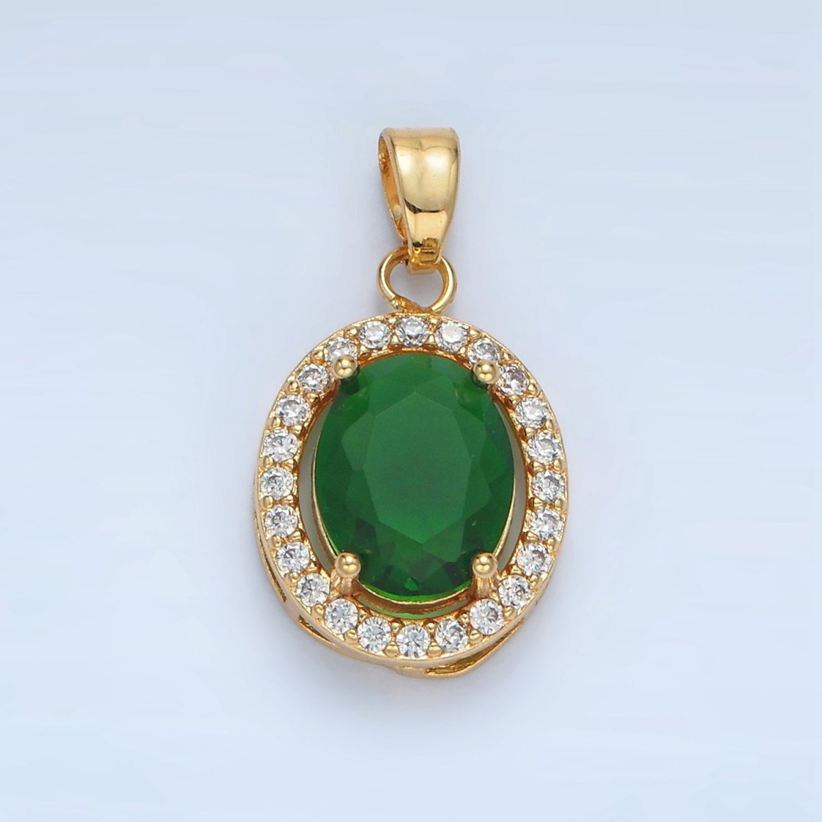 24K Gold Filled Clear, Blue, Green, Pink CZ Micro Paved Oval Pendant | AA880 AA881 - DLUXCA