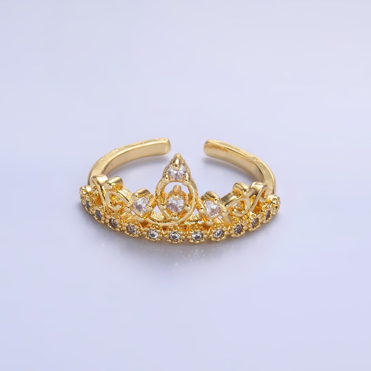 24K Gold Filled Clear CZ Artisan Crown Ring | O728 - DLUXCA