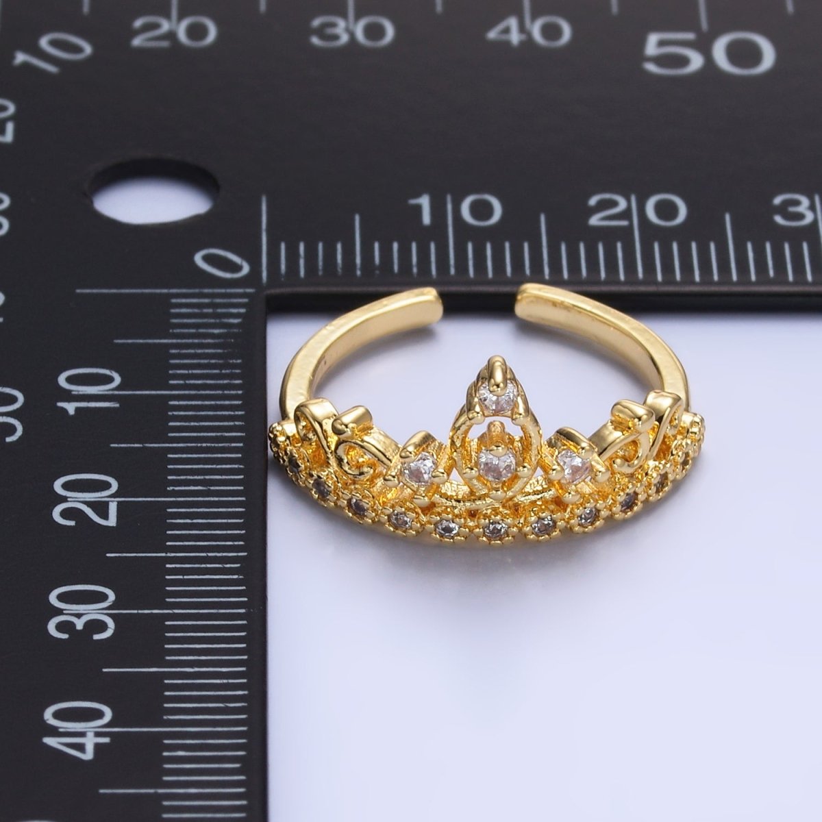 24K Gold Filled Clear CZ Artisan Crown Ring | O728 - DLUXCA