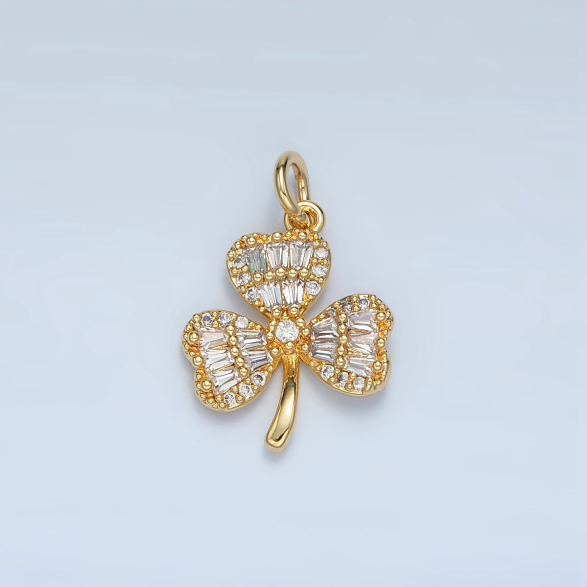 24K Gold Filled Clear CZ Baguette Clover Plant Charm | W121 - DLUXCA