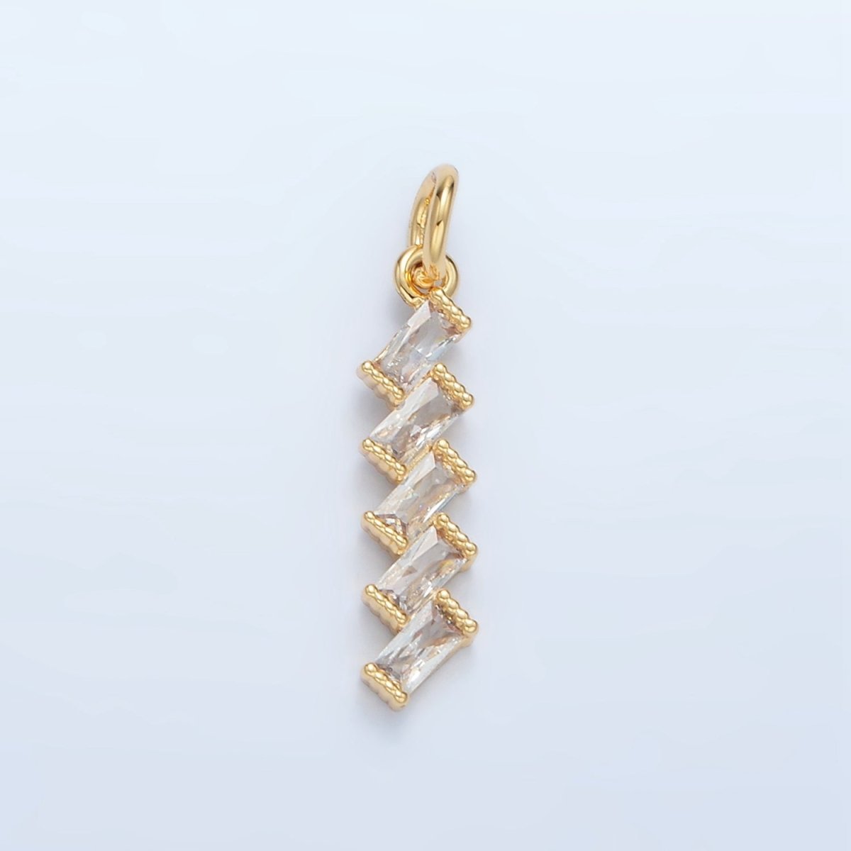 24K Gold Filled Clear CZ Baguette Geometric Lined Charm | X281 - DLUXCA