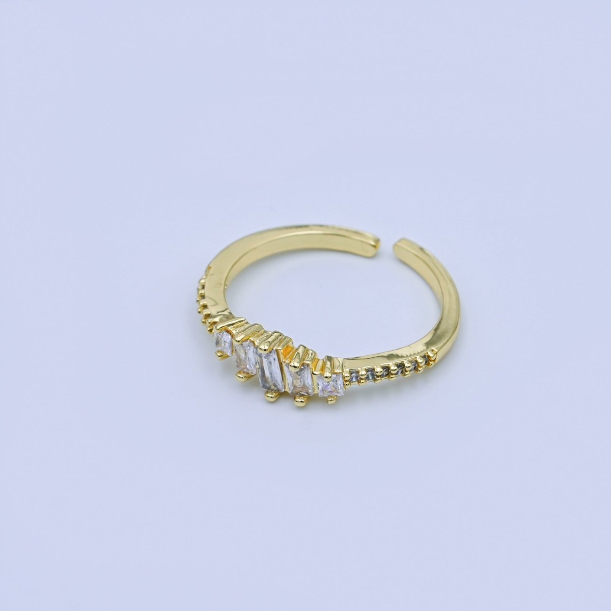 24K Gold Filled Clear CZ Baguette Gradient Micro Paved CZ Ring | O1433 - DLUXCA