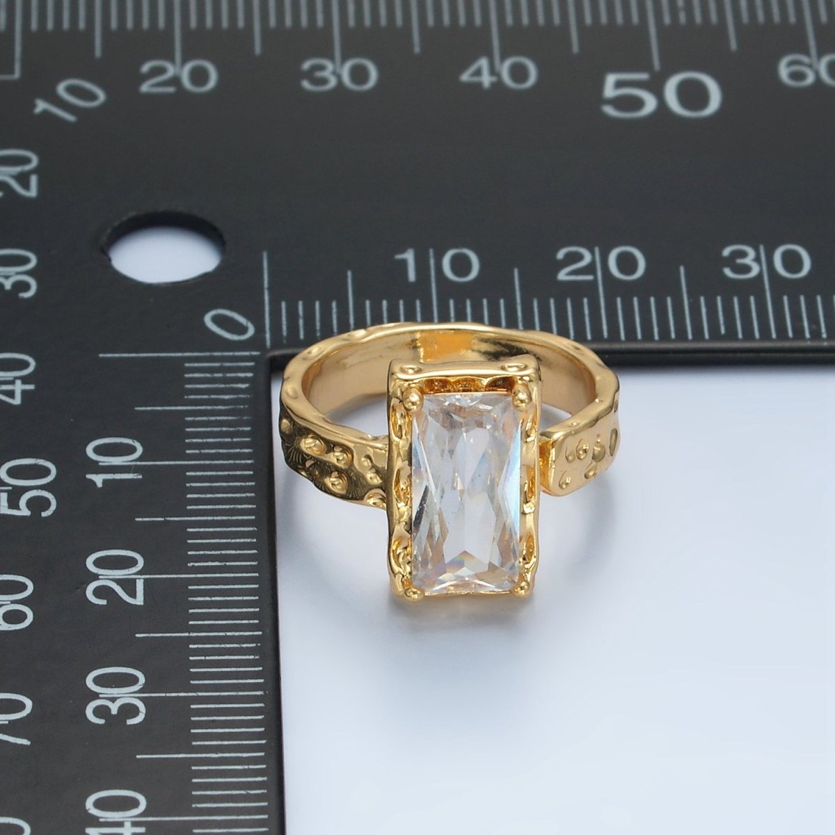 24K Gold Filled Clear CZ Baguette Hammered Wrap Band Ring | U320 - DLUXCA