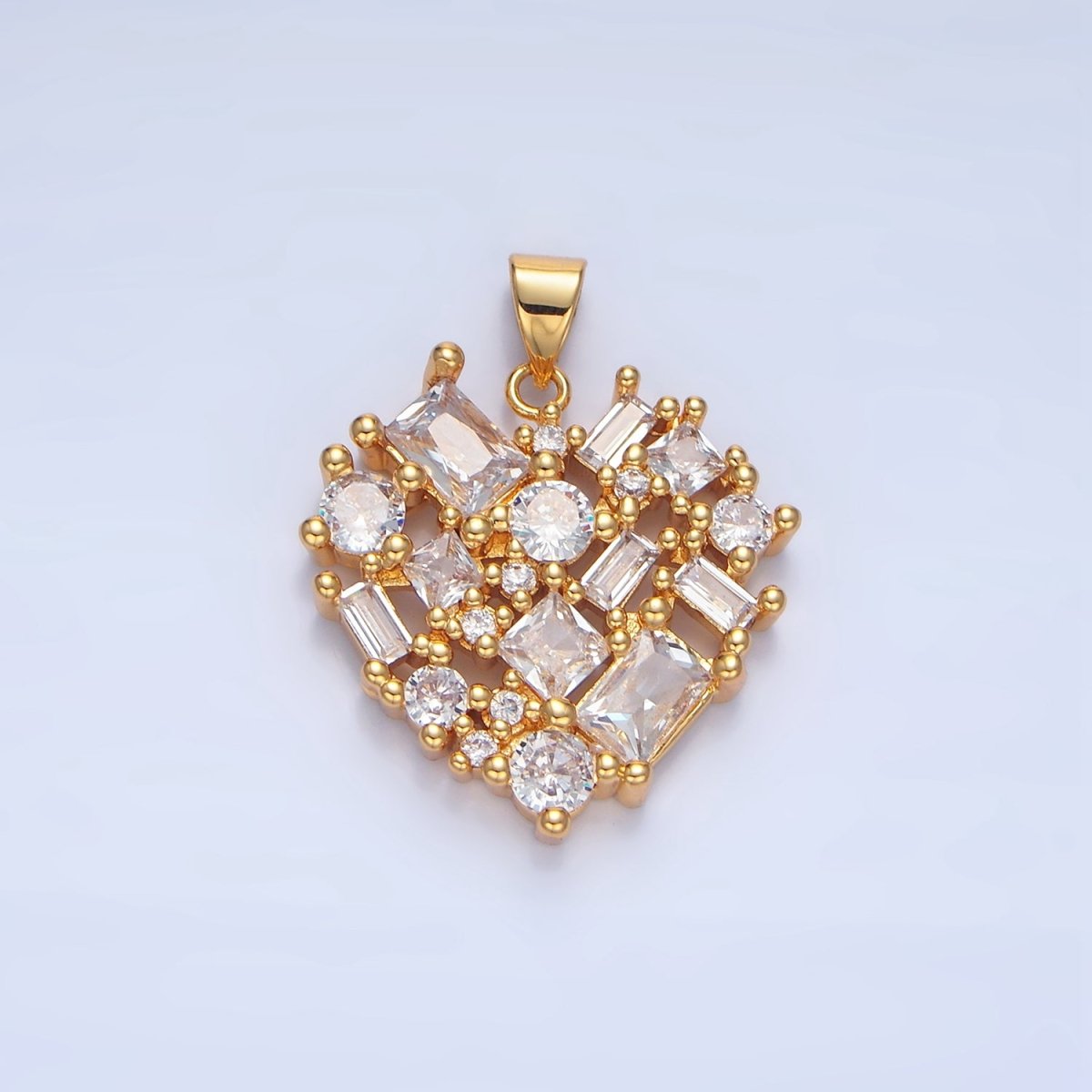 24K Gold Filled Clear CZ Baguette Heart Pendant | AA139 - DLUXCA