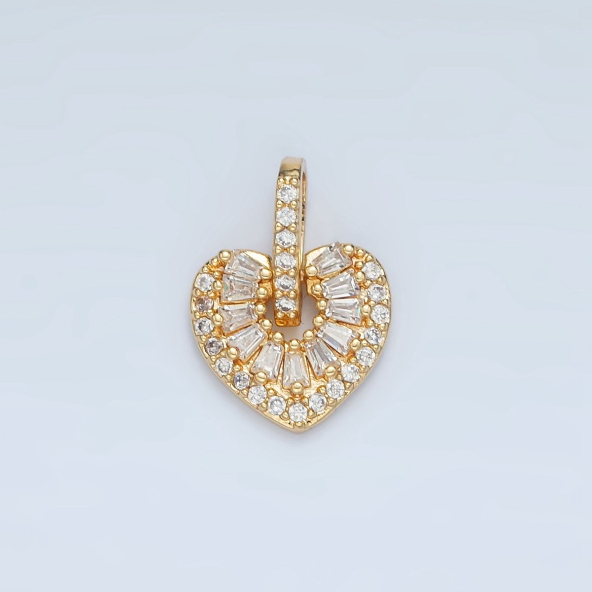 24K Gold Filled Clear CZ Baguette Heart Pendant | AA906 - DLUXCA