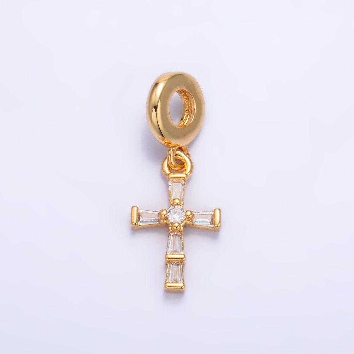 24K Gold Filled Clear CZ Baguette Religious Cross Rhondelle Drop Pendant | W329 - DLUXCA