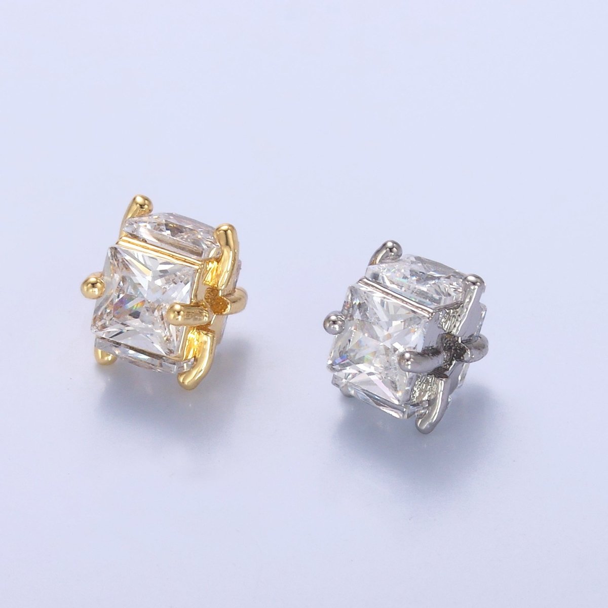 24K Gold Filled Clear CZ Baguette Square Rhondelle Bead in Gold & Silver | B641 - DLUXCA