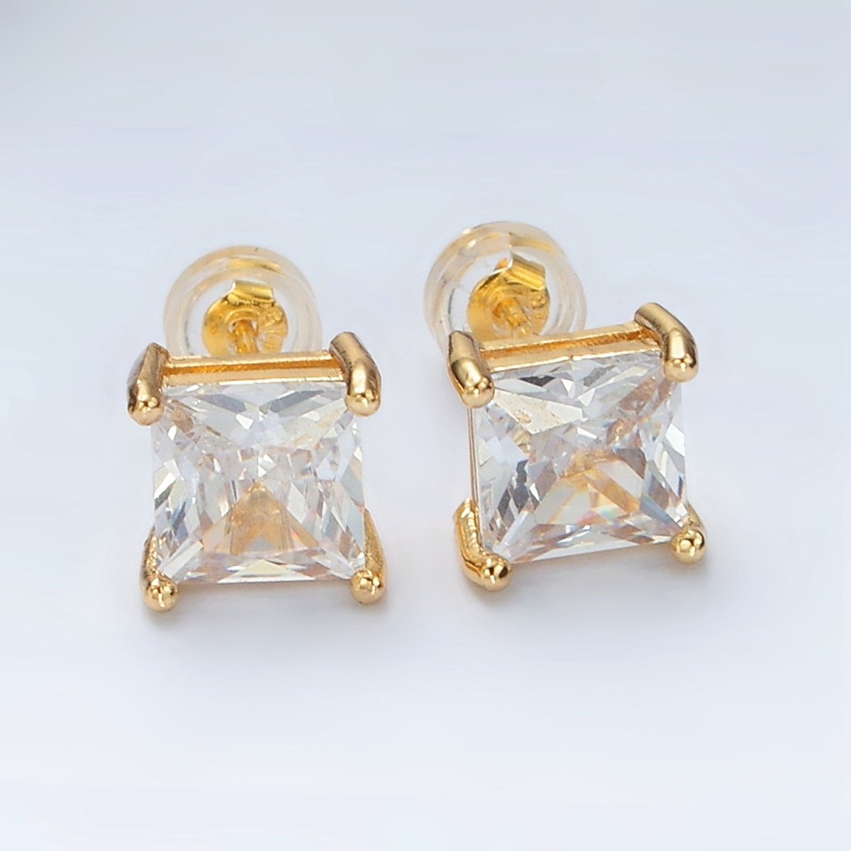 24K Gold Filled Clear CZ Baguette Stud Earrings | AB1222 - DLUXCA