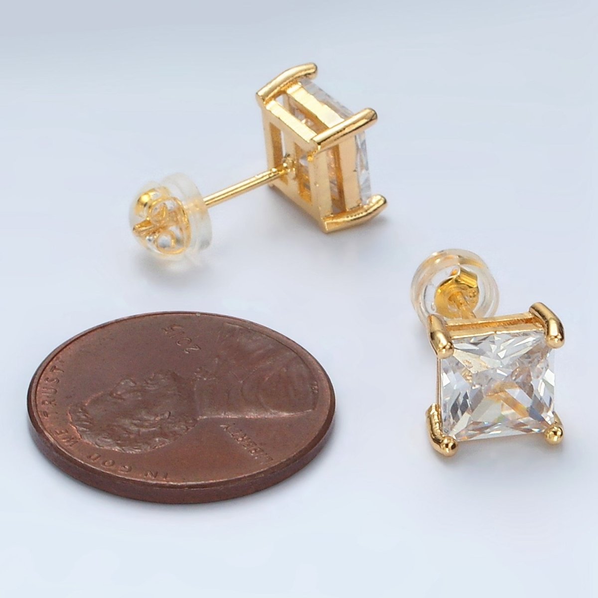 24K Gold Filled Clear CZ Baguette Stud Earrings | AB1222 - DLUXCA