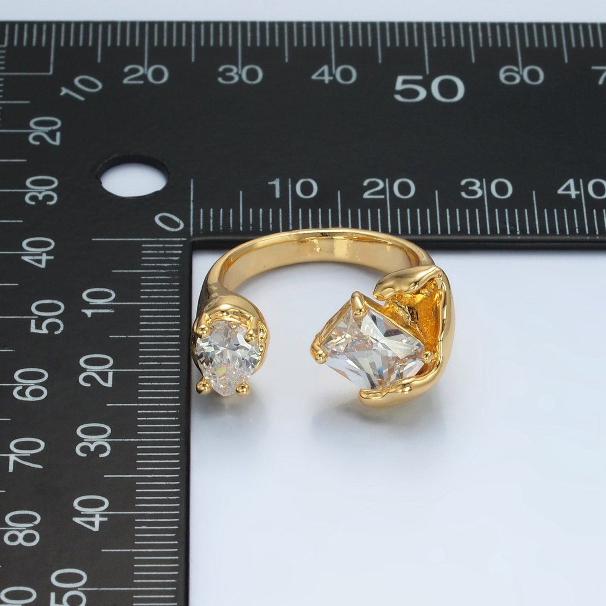 24K Gold Filled Clear CZ Baguette Teardrop Molten Wrap Ring | U339 - DLUXCA