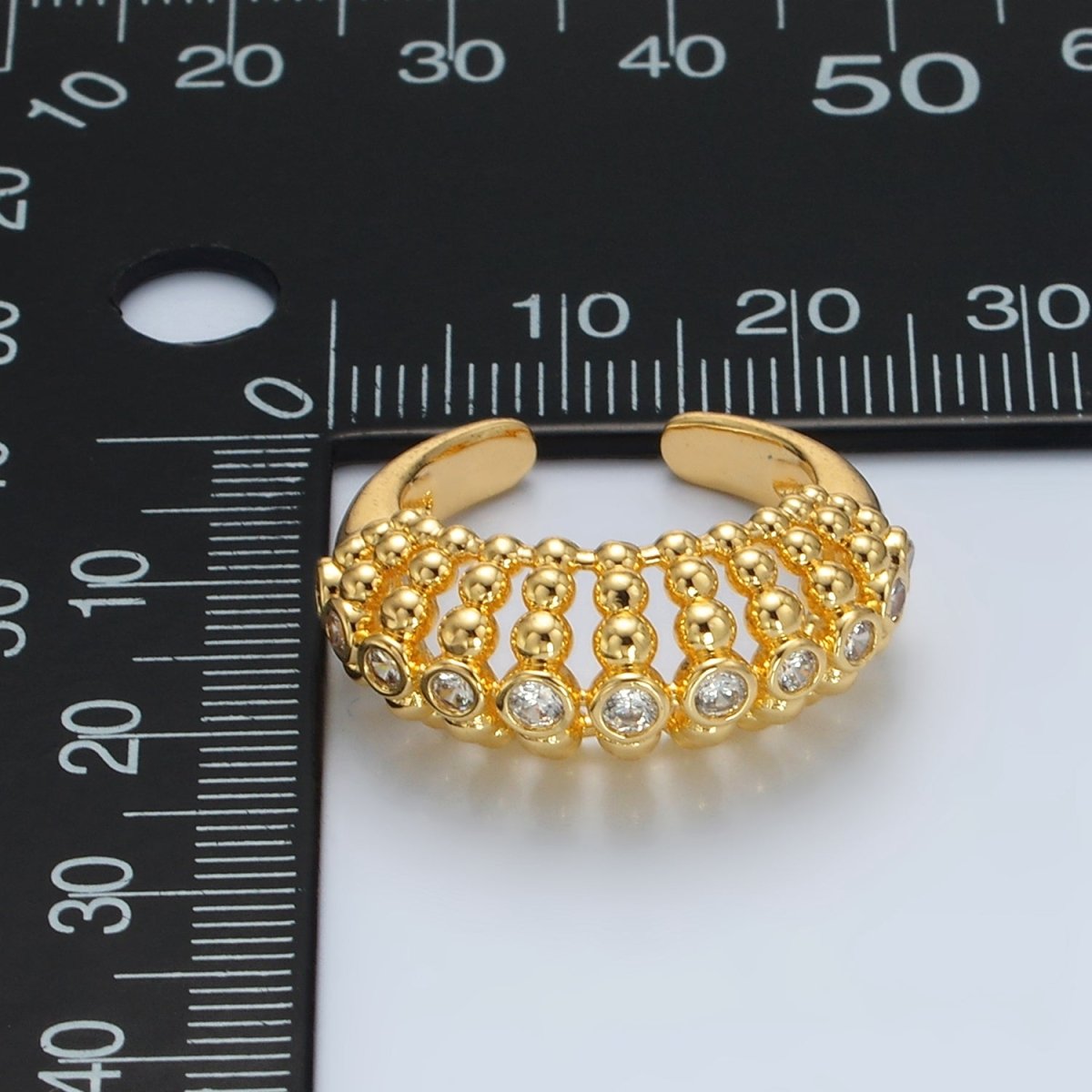 24K Gold Filled Clear CZ Beaded Bubble Geometric Ring | O1395 - DLUXCA