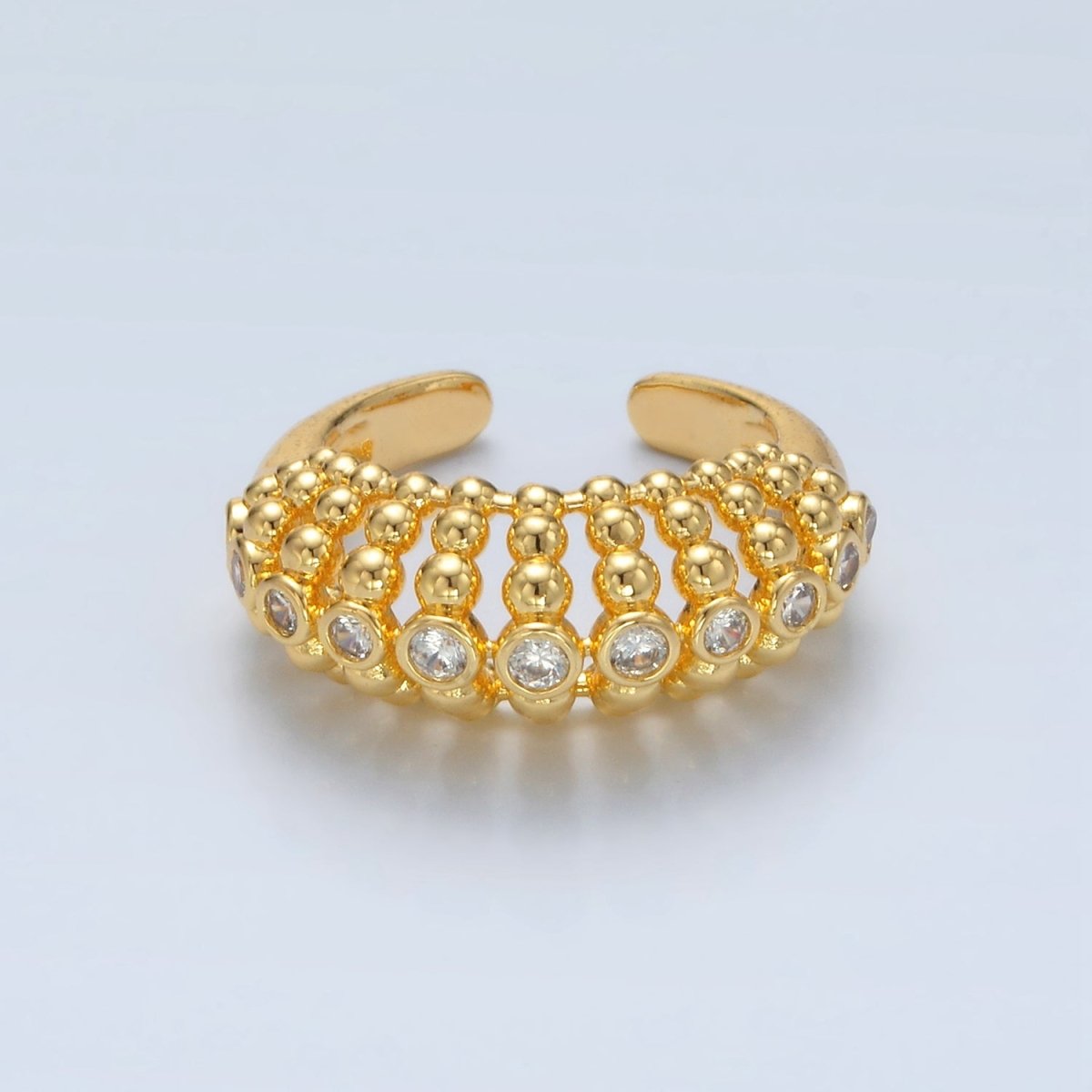 24K Gold Filled Clear CZ Beaded Bubble Geometric Ring | O1395 - DLUXCA