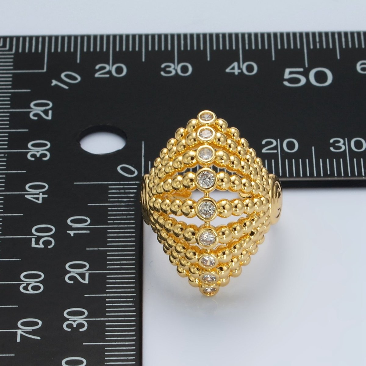 24K Gold Filled Clear CZ Beaded Bubble Sphere Geometric Ring | O1394 - DLUXCA