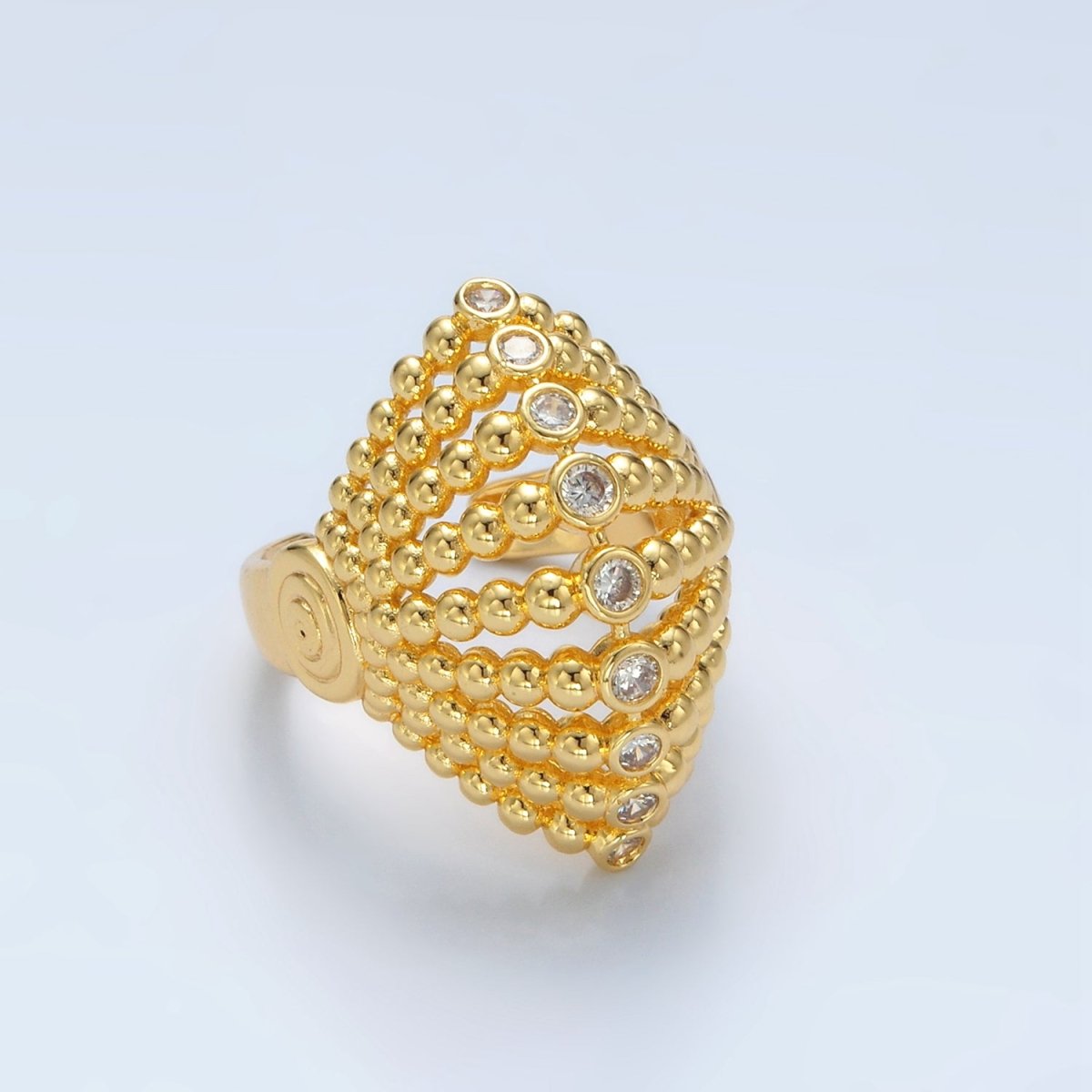 24K Gold Filled Clear CZ Beaded Bubble Sphere Geometric Ring | O1394 - DLUXCA