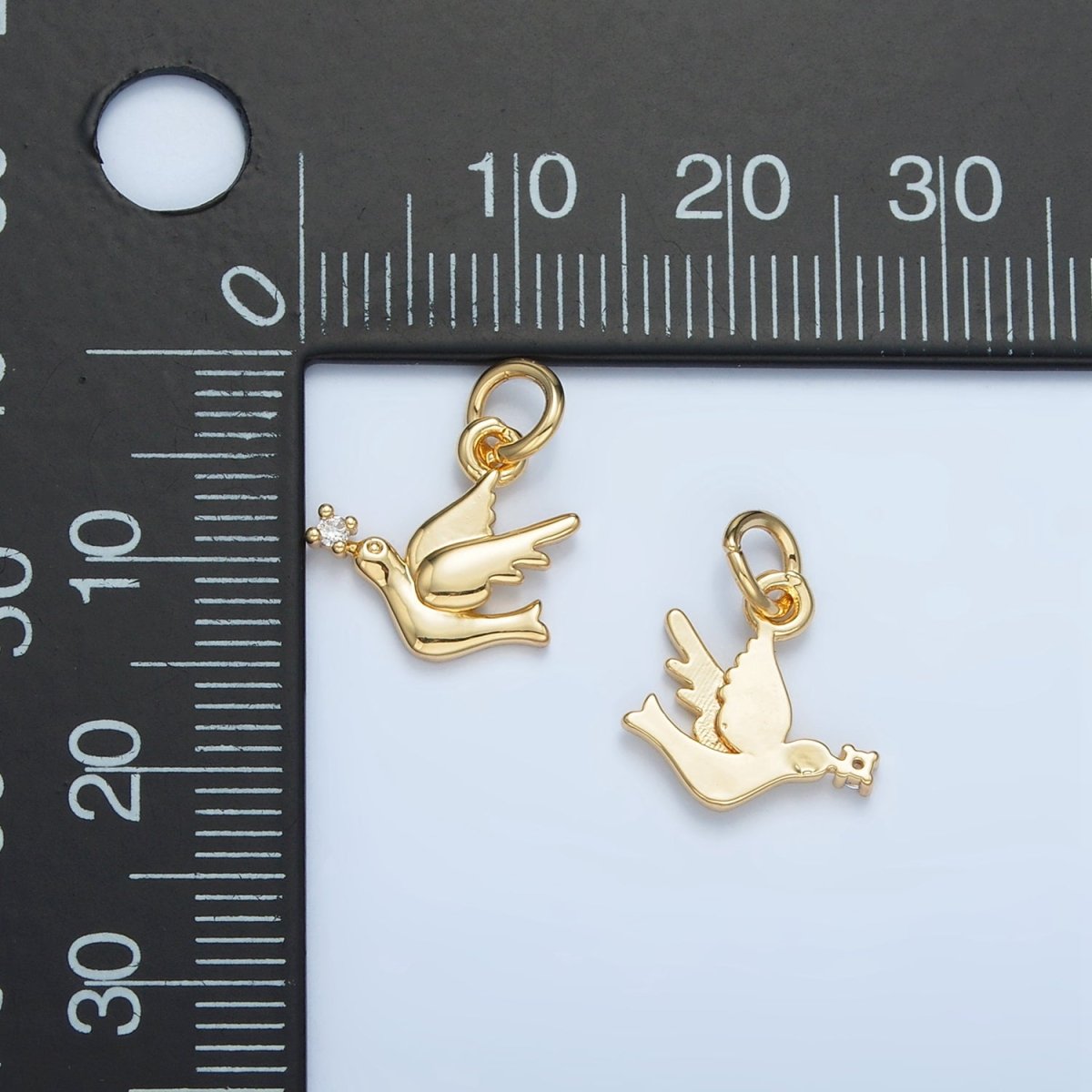 24K Gold Filled Clear CZ Bird Dove Animal Mini Charm | W176 - DLUXCA