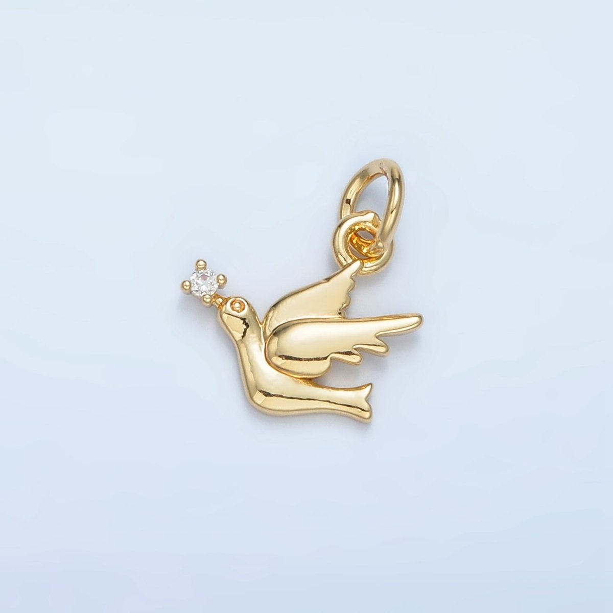 24K Gold Filled Clear CZ Bird Dove Animal Mini Charm | W176 - DLUXCA