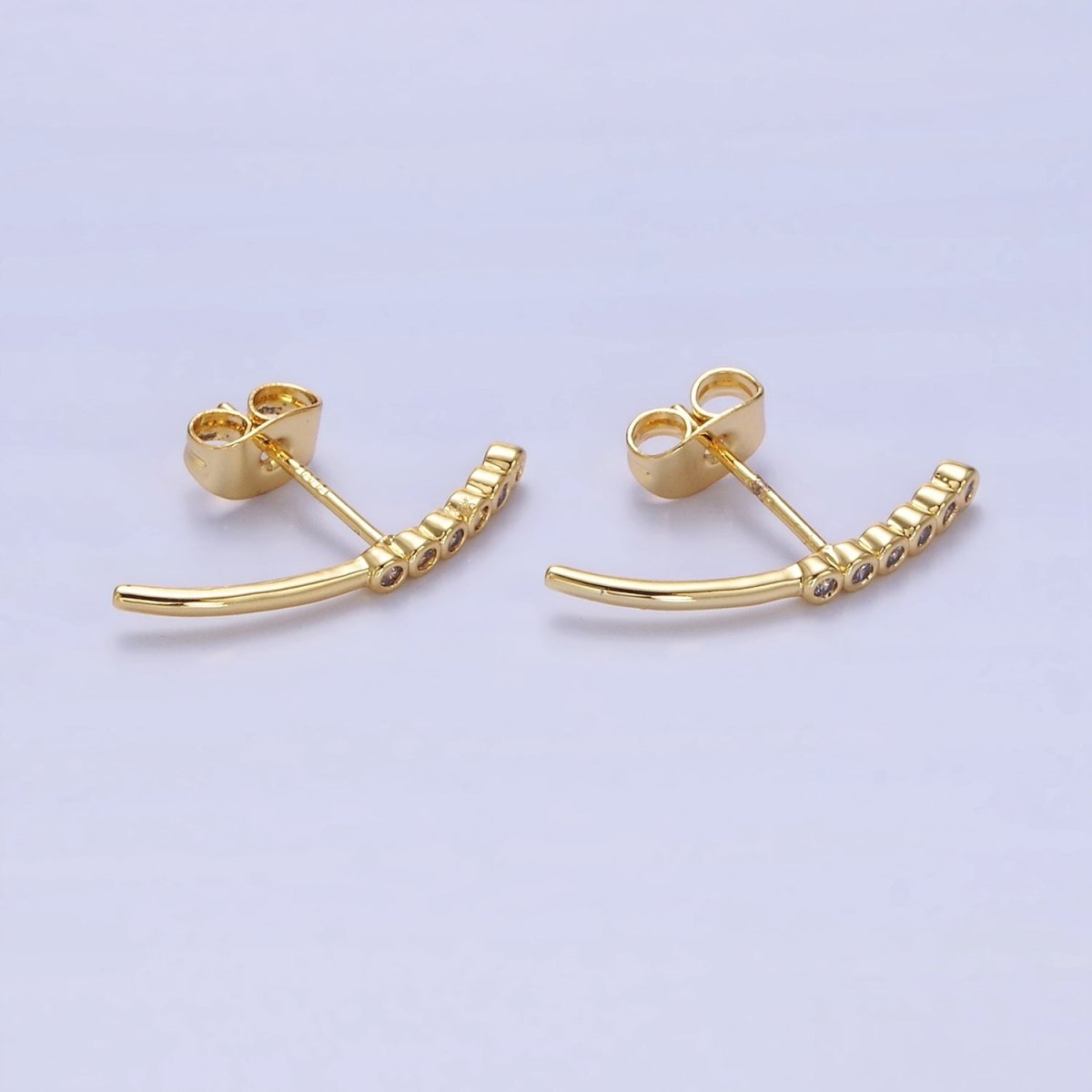 24K Gold Filled Clear CZ Bubble Curved Band Stud Earrings | P147 - DLUXCA