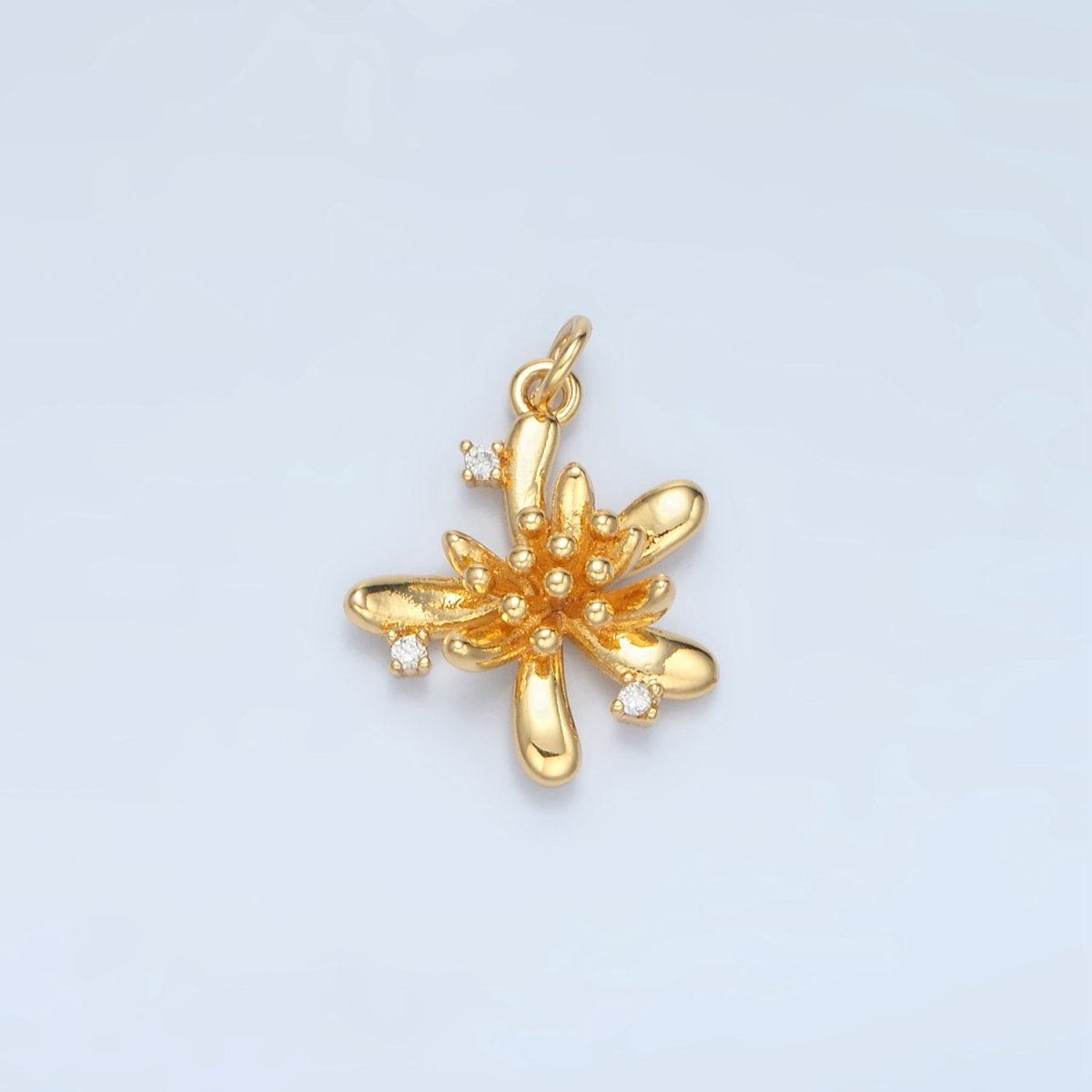 24K Gold Filled Clear CZ Bud Flower Nature Charm in Gold & Silver | E613 - DLUXCA