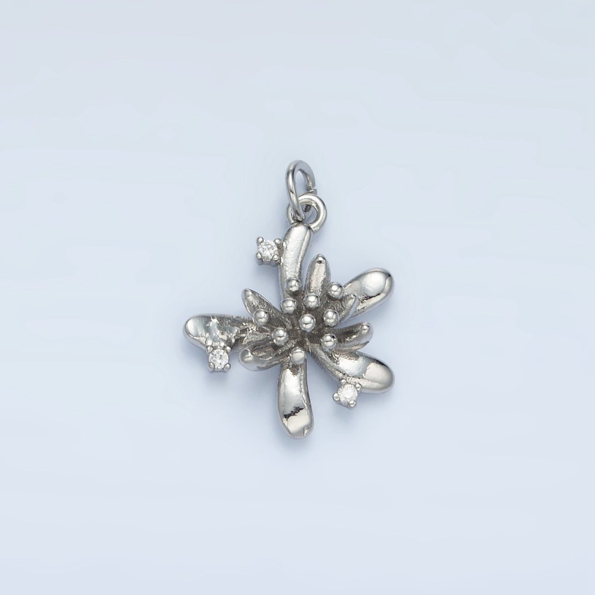 24K Gold Filled Clear CZ Bud Flower Nature Charm in Gold & Silver | E613 - DLUXCA